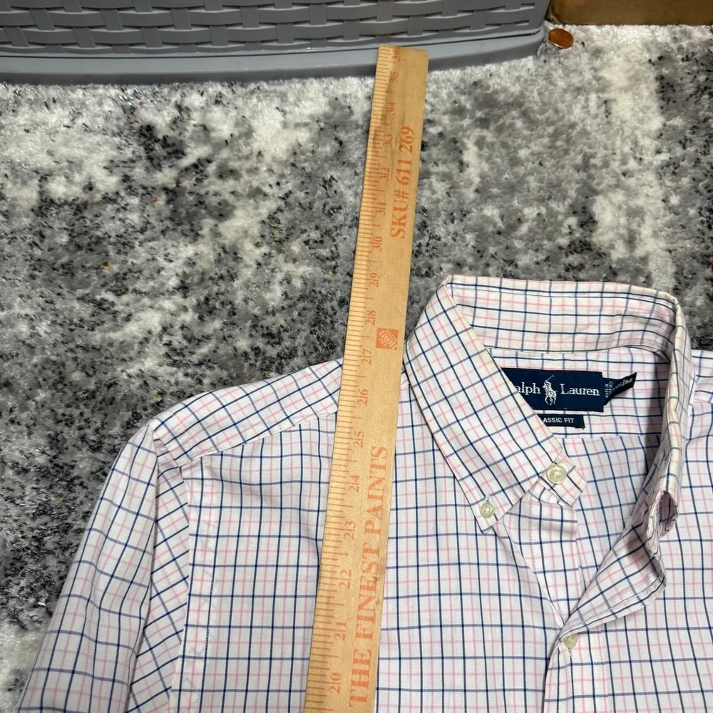 Ralph Lauren Mens Classic Fit Button Down Shirt Pink Navy 15.5 M - Picture 4 of 5